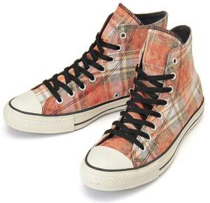 ■CONVERSE ALL STAR FADEDCHECK HI 赤 新品 24.0cm コンバース オールスター フェイデッドチェック HI ユーズド加工