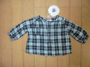  новый товар * Petit Bateau * темно-синий проверка. длинный рукав блуза *3 месяцев 60.