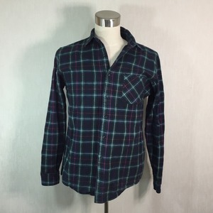 A968▼FLANNEL◆深緑系チェック柄ネルシャツ綿100%◆USA製L