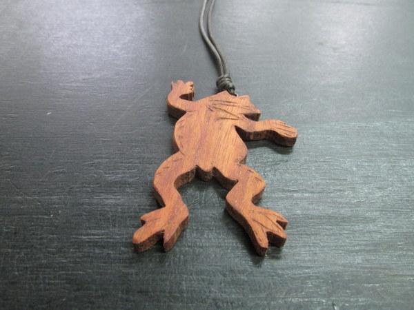 Honduran Mahogany Oil Finish Frog Cheer Carved Pendant, Handmade, Accessories (for women), necklace, pendant, choker