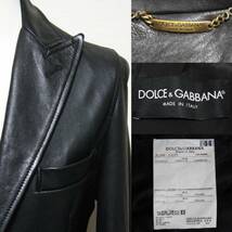 USED品DOLCE&GABBANAワイドピークUSED加工レザージャケット 黒44_画像2