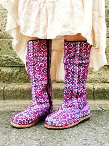  world .1.![ conditions attaching free shipping ]* new goods * mountains little number race mon group hand embroidery long boots S(22.5-23cm) hand made hipi- Asian 
