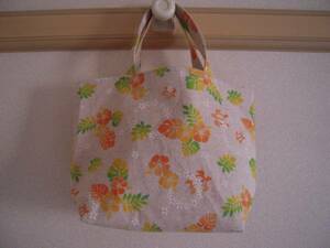 * handmade * Mini bag * hibiscus pattern * orange *