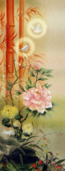 掛軸 日本画 吉祥百花繚乱図 掛け軸 掛軸 吉祥百花繚乱図（尺5） - サンワイ商事