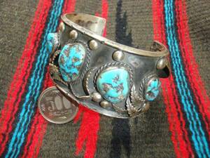 * American departure![Navajo]OLD PAWN 60's Vintage! Navajo turquoise nageto silver bangle!