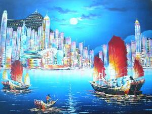 oil painting oil painting landscape painting large luck with money ... Hong Kong. night . large autograph oil painting * limitation number 1