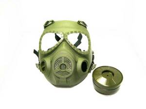 ガスマスク型くもり防止ファン付フルフェイスゴーグルマスク緑。