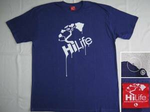 ★新品 ハワイ発 HiLife ハイライフ 半袖 Tシャツ L パープル 紫 HAWAII 表と背中にペンキが垂れているようなデザインのロゴのプリント★