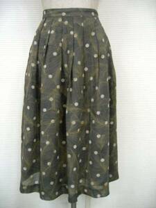  khaki blauun skirt *used Showa Retro antique manner 