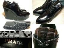 新品 プラダ 厚底 レザー シューズ 40 黒 ブラック prada ショート ブーツ 革靴_画像3