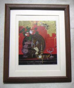 白井洋子「エジプトの絵皿のある風景」複製･木製額付･即決, 絵画, 油彩, 静物画