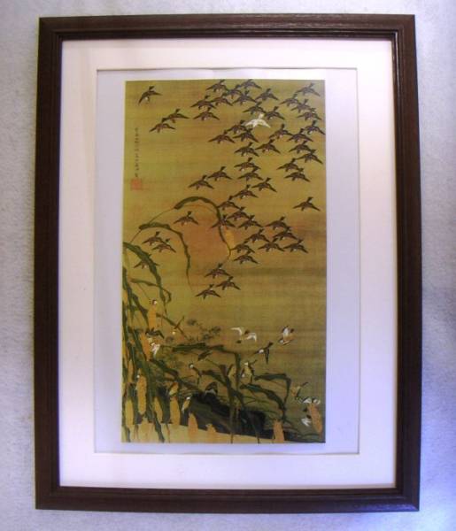 Ito Jakuchu, Animal and Plant Picture Book Autumn Pond and Flock of Sparrows Print Reproduction, Wooden Frame, Buy Now, Painting, Japanese painting, Flowers and Birds, Wildlife