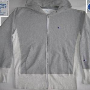 ★古着 フードひも欠品 champion REVERSE WEAVE チャンピオン リバースウィーブ フルジップ スウェットパーカー L グレー 青単色タグ復刻★