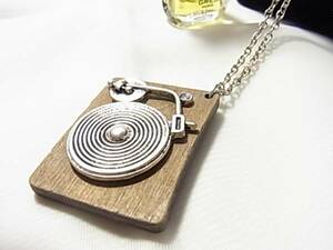 * wooden record player. motif. long necklace ①