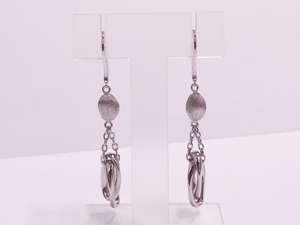  Italy made K18 white gold design hook charm earrings 