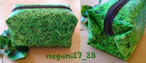 < caramel pouch > lawn grass raw pattern * hand made * laminate processing 