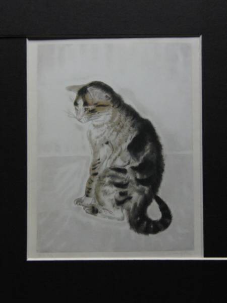 Tsuguharu Fujita, sitting cat, From a rare art book, Brand new with frame, painting, oil painting, animal drawing