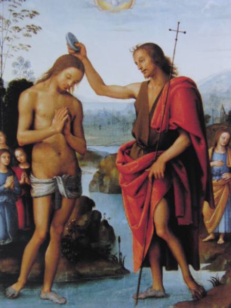 ペルジーノ, キリストの洗礼, 希少画集画, 新品額装付, 絵画, 油彩, 自然, 風景画