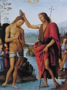 Art hand Auction Perugino, The Baptism of Christ, Rare art book, New frame included, Painting, Oil painting, Nature, Landscape painting