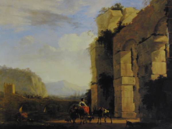 ニコラース･ベルヒェム 水道橋の廃墟のあるイタリア風景 画集画, 絵画, 油彩, 自然, 風景画