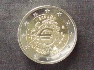 スペイン　２ユーロ記念　２０１２年　ユーロ通貨１０周年