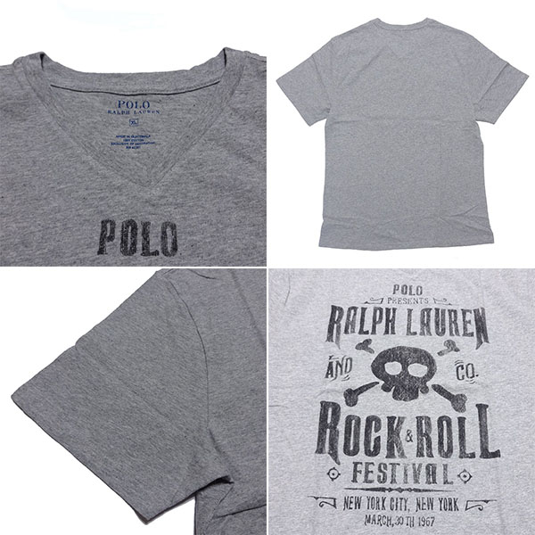 送料無料 新品 POLO RALPH LAUREN BOYS S/S T-SHIRT ポロ ラルフローレン Ｖネック 半袖 Tシャツ グレー コットン カットソー XL 正規品 80
