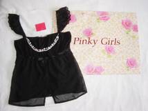 ★新品ピンキーガールズ★ビジュー パール ネックレス付き★シフォン ノースリーブニット カットソー★ブラック黒Pinky Girls_画像1