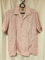 ピンクドラゴン カスリ柄プリント 半袖オープンシャツ 90年代物_画像1