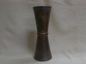 陶峰窯　灰被り　つづみ型　24.5x9cm　陶器製飾り花瓶　和風置物