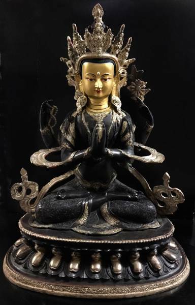 ◆六字咒観音菩薩像 ◆仏教　チベット/アンティーク風/高さ46cm