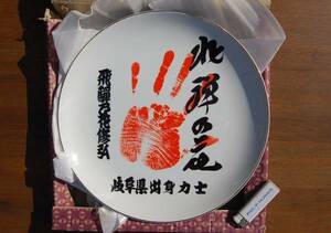  large plate large sumo hand-print : autograph ... flower Gifu prefecture .. power . decoration plate 