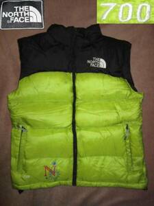 THE NORTH FACE 700 ノースフェイス レアカラー ダウンベスト WOMEN'S Lサイズ 蛍光グリーン？/ブラック