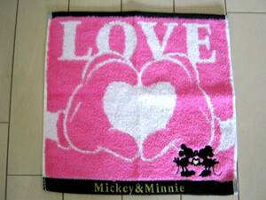 【新品】ミッキー＆ミニー/ミニタオル　ハンカチ（ピンク）刺繍
