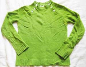 Lサイズ位 SM2 長袖 ニット セーター 毛混 ボタン 黄緑 難有