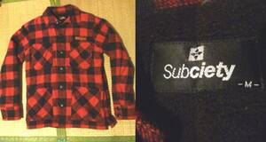 Subciety　サブサエティ　赤　ブロックチェック　RIOT　ジャケット　日本製　Mサイズ　ネルシャツ　ワッペン