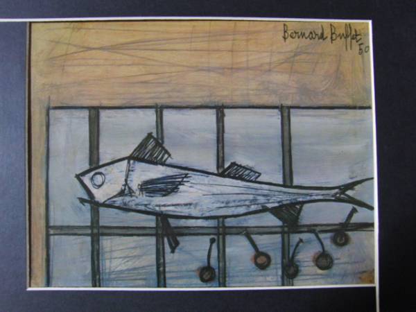 Bernard Buffet, Stillleben mit Fischen, Aus dem Kunstbuch, Selten, Neu mit Rahmen, Malerei, Ölgemälde, Porträts