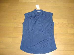  new tag NARACAMICIE Nara Camicie tesin no sleeve blouse navy blue 1