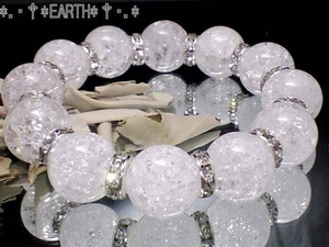 爆裂クラック水晶&銀色平ロンデル 数珠 16ミリ天然石 S~Lサイズ　送料無料　匿名発送