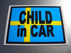 BS●スウェーデン国旗 CHILD in CAR ステッカー●子供乗ってます 北欧 グッズ ボルボ 車 に オリジナル シンプル EU