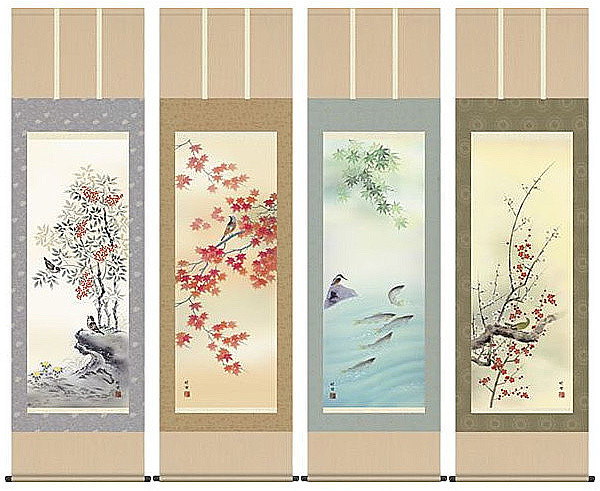 美品 掛け軸 寺田白鳳作 四季の花鳥図 共箱 4本セット 2025年最新】Yahoo!オークション -掛け軸 四季 セットの中古品