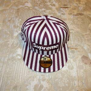supreme striped box logo new era 赤 7 3/8