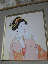 清水玄澄　扇を持つ女　美人画　絵画　版画　シルクスクリーン style=width:100%;_画像3