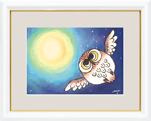 Art hand Auction 新快乐猫头鹰出发风水好运绘画印刷品, 艺术品, 打印, 其他的