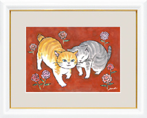 新品　よりそいねこ　絵画　版画　動物画　動物　ねこ　猫_画像1