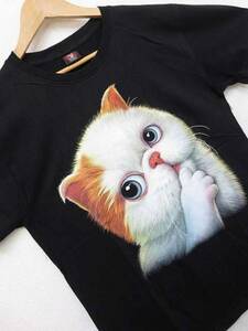 【送料無料】新品 半袖 Tシャツ 猫 ねこ 子猫 CAT 三毛猫 黒 M 8626