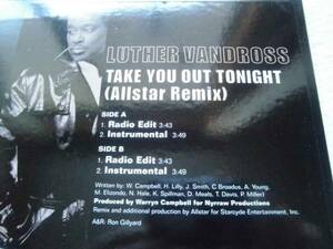 Luther Vandross / Take You Out Tonight (Radio Edit) (Instrumental) (Accapella) / Warryn Campbell プロデュース / Allstar Remix 01