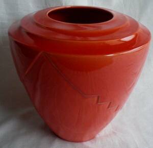 VINTAGE モダンなオレンジ色の陶器製 花瓶 検イ ンテリア雑貨 イームズ 北欧 ビンテージ
