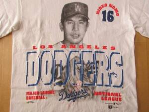 90s USA製 野茂英雄 ロサンゼルス ドジャース ナツメグ Tシャツ M トルネード Los Angeles Dodgers NUTMEG MILLS LA Hideo Nomo フォト MLB