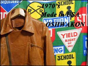 { lining less. the first period type }Made in USA made America made OSHWAKONoshuwa navy blue Vintage craft leather jacket 60 period 60s70s70 period tea Shipi-