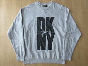 90's USA made DKNY NYC embroidery front V sweat L Heather gray series Donna Karan New York sweatshirt JEANS long sleeve cut and sewn big Silhouette 
